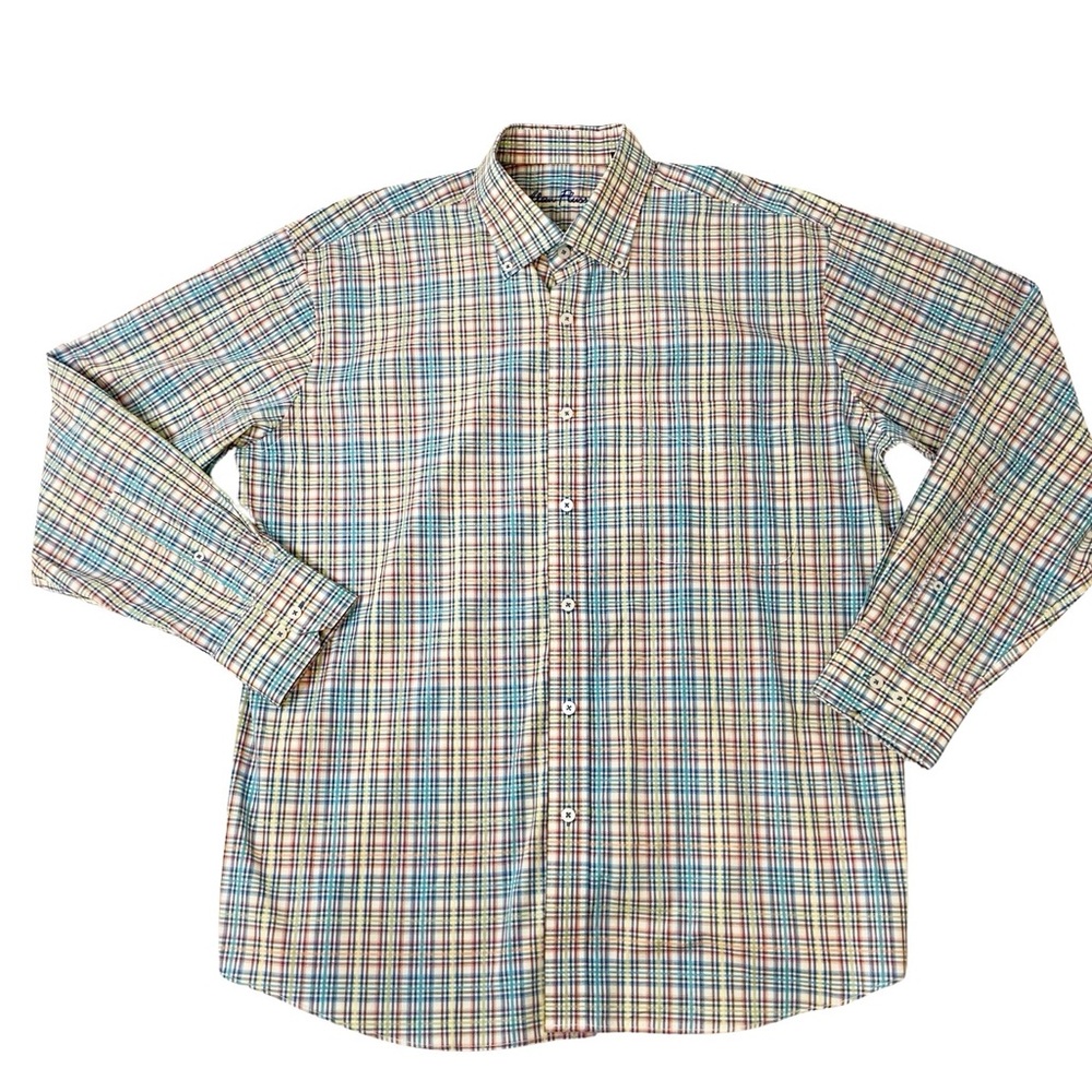 Alan Flusser Long‎ Sleeve Button Down Shirt Multicolor Plaid Men's Size L